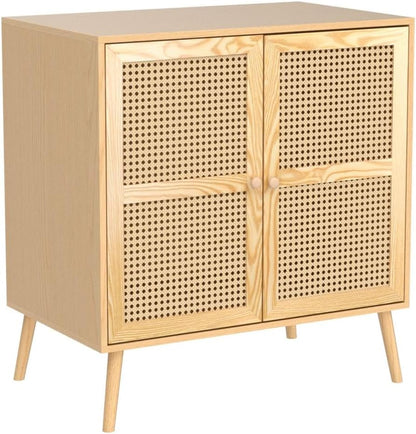 Sideboard Buffet Cabinet with Rattan Door, Accent Storage Cabinet Natural Rattan Mid Century Modern Dresser Cupboard Console Table Wood Bar Cabinet for Living Room Kitchen Pantry Dining Room Entryway