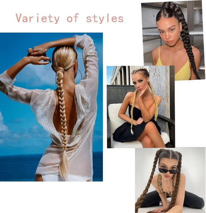 Goodern DIY Long Braided Ponytail Extension with Hair Band Elastic Rubber Straight Wrap Around Hair Extensions Natural Synthetic Hair Piece Soft Ponytail Wig for Girls Women Party Daily Wear-Blonde