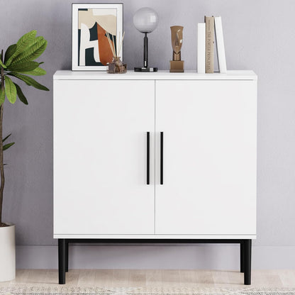 REHOOPEX Balck Storage Cabinet, Modern Buffet Cabinet with Two Adjustable Shelve, Free Standing Sideboard and Buffet Storage, Wood Cabinet for Living Room, Kitchen, Bedroom or Hallway (Two Shelves)