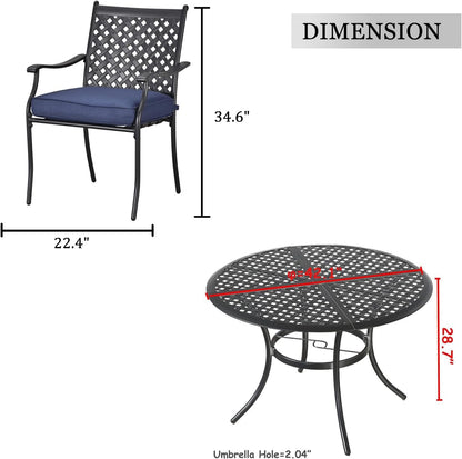 LOKATSE HOME 5 PCS Outdoor Patio Dining Set 4 Armchair with Cushions and 1 Round Table with 2.04" Umbrella Hole, Khaki