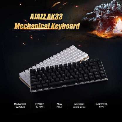 Ajazz AK33 Mechanical keyboard 82 Keys USB Wired Gaming Keyboard with Backligh for Tablet Desktop Computer (Blue Backlit Blue Switch, White)