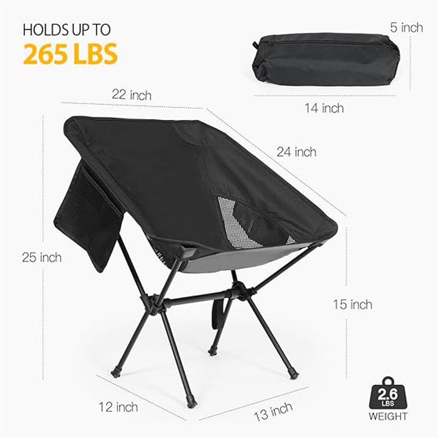 GGEROU Folding Camping Chair,Portable Camping Chair,Lightweight Camping Backpacking Chair Foldable,Foldable Beach Chair,for Camping Hiking Garden Travel Beach Picnic BBQ Outdoor (Large, Black)