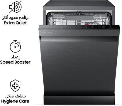 Samsung Freestanding Dishwasher with High Energy Efficiency, 14 Place Settings, Black, Smartphone Compatible, DW60A8050FG/GU, 1 Year Warranty