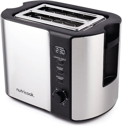 Nutricook Digital 4-Slice Toaster with LED Display, Stainless Steel Toaster with 2 Long & Extra Wide Slots, 6 Toasting Levels, Defrost|Reheat|Cancel,Removable CrumbTray,1500W,T104S, 2 year Warranty"