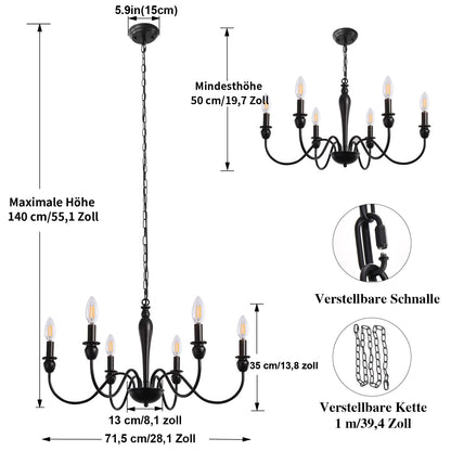 MRHYSWD Black Chandeliers Ceiling Lights Living Room, 6 Lights Pendant Light Fitting Industrial Ceiling Lighting for Kitchen Dining Room Bedroom Hall, Height Adjustable, E14 Bulbs (Exclude)