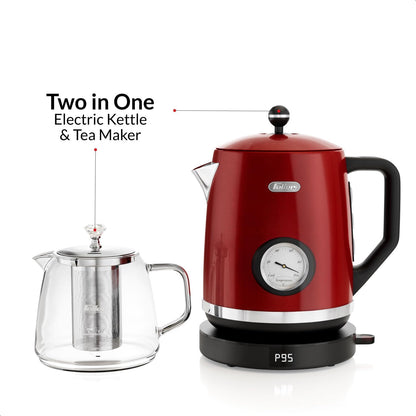 Feller Germany, Retro Style 1.7L 2-in-1 Stainless Steel Tea Maker+Kettle, 2200W, 85/95/100°C Adjustable Touch-Sensitive Temp Setting,LED Display, TS290,2Y Guarantee-UAE Version (Black)