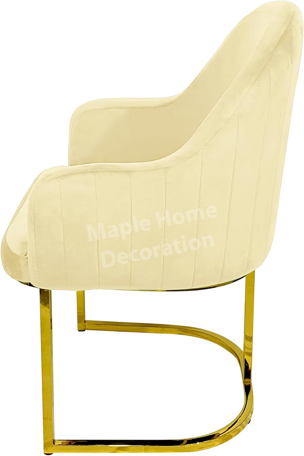 Maple Home Velvet Chairs Modern Accent Dining Chairs Flannelette Comfy Upholstered Dining Room Furniture Leisure Chairs Golden Metal Leg (Beige)