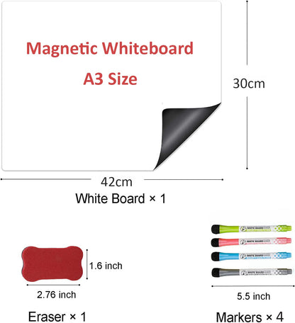 CLOUDFOUR Magnetic Whiteboard Planner Organizer for Fridge 30 x 42cm, Daily Planner, Meal Planner and Shopping List Whiteboard, Daily Reminder, Magnetic Dry Erase Board with 4 Markers and Eraser.