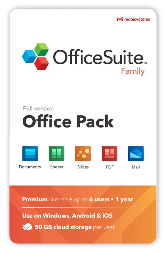 OfficeSuite Family Compatible with Microsoft® Office Word® Excel® & PowerPoint® and Adobe® PDF for PC Windows 11 / Windows 10 - 1-year license, 6 users