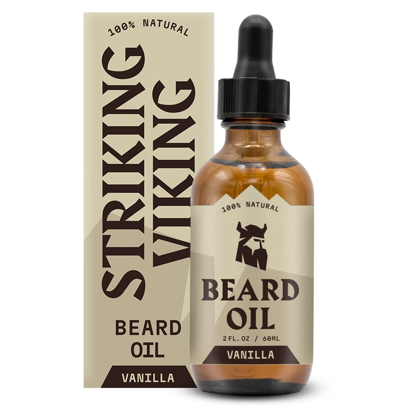 Vanilla Beard Oil (Large 2 oz.) - 100% Natural Beard Conditioner with Organic Tea Tree, Argan, and Jojoba Oil with Vanilla Scent - Softens, Smooths, and Strengthens Beard Growth by Striking Viking