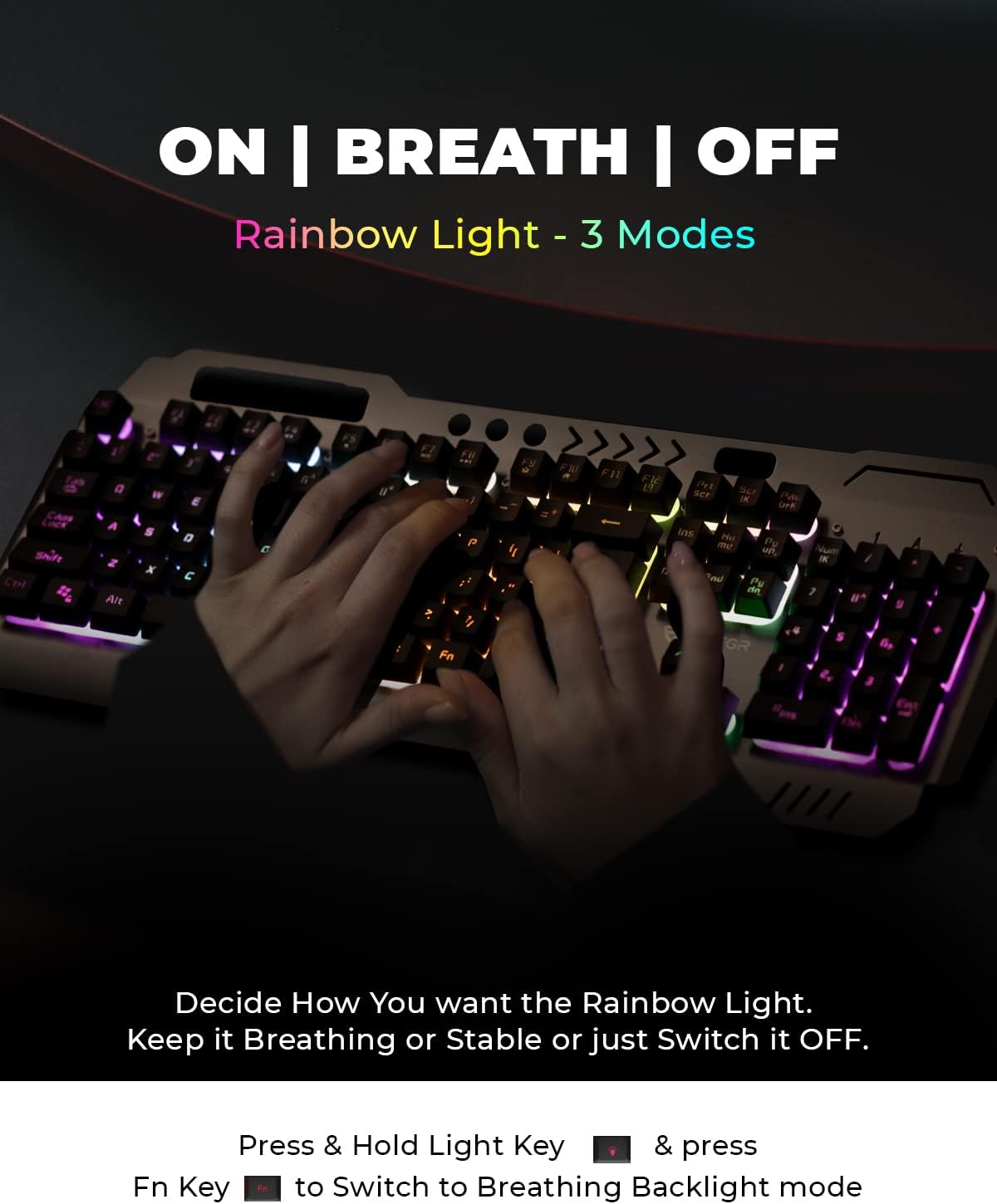 RAEGR RapidGear X30 Wired Rainbow Backlight Keyboard and 1200 dpi Mouse Set, LED Backlit, Floating Keycaps with Breathing Lights Effect, Plug and Play | Compatible with PC/Laptop/Mac - Black RG10471