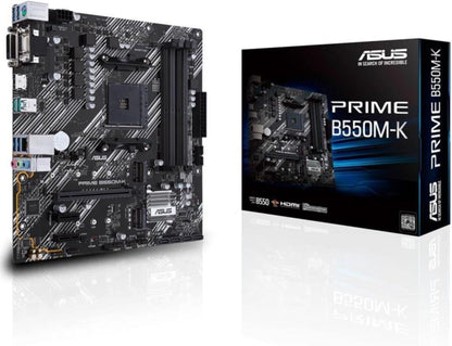 ASUS PRIME B550M-K (AMD B550) (Ryzen AM4) micro ATX motherboard with dual M.2, PCIe 4.0, 1 Gb Ethernet, HDMI/D-Sub/DVI, SATA 6 Gbps, USB 3.2 Gen 2 Type-A