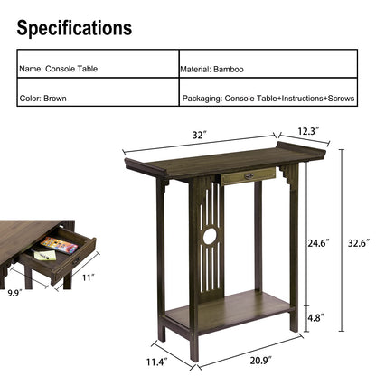 medla Narrow Console Table for Entryway: Brown Wood Hallway Table with Drawer for Living Room Bedroom LxWxH 53x29x83cm