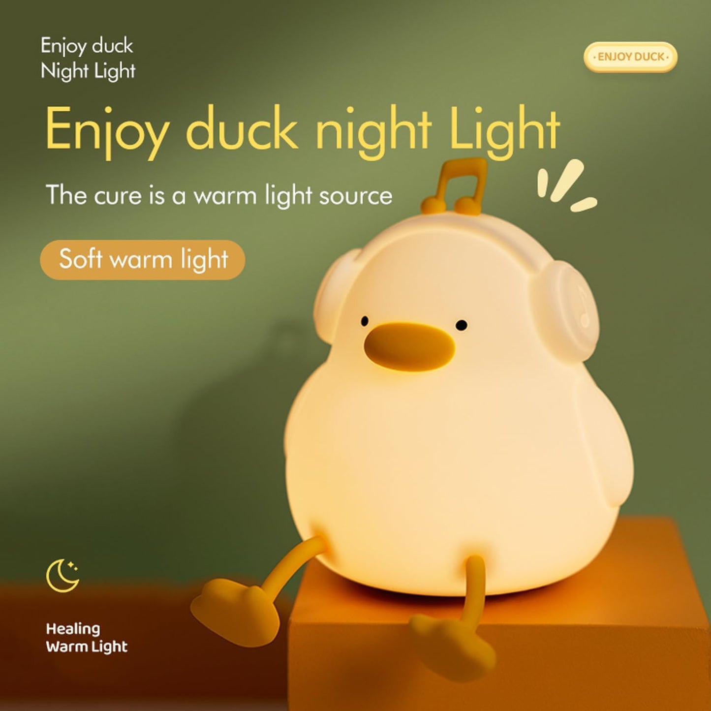 TERRIFI LED Happy Duck Night Light for Kids, 3 Level Dimmable Nursery Nightlight, Kawaii Silicone Squishy Light Up Duck Nursery Lamp, Bedside Touch Lamp Creative Gifts for Boys Girls Room Decor