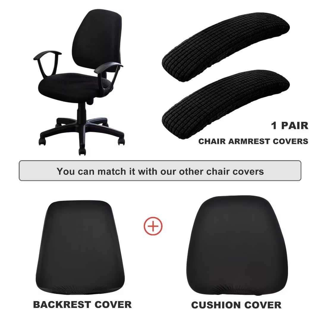 SARAFLORA Polyester Solid Stretch Washable Computer Chair Slipcovers for Universal Rotating for Boss, Office Chair (Large, Black)