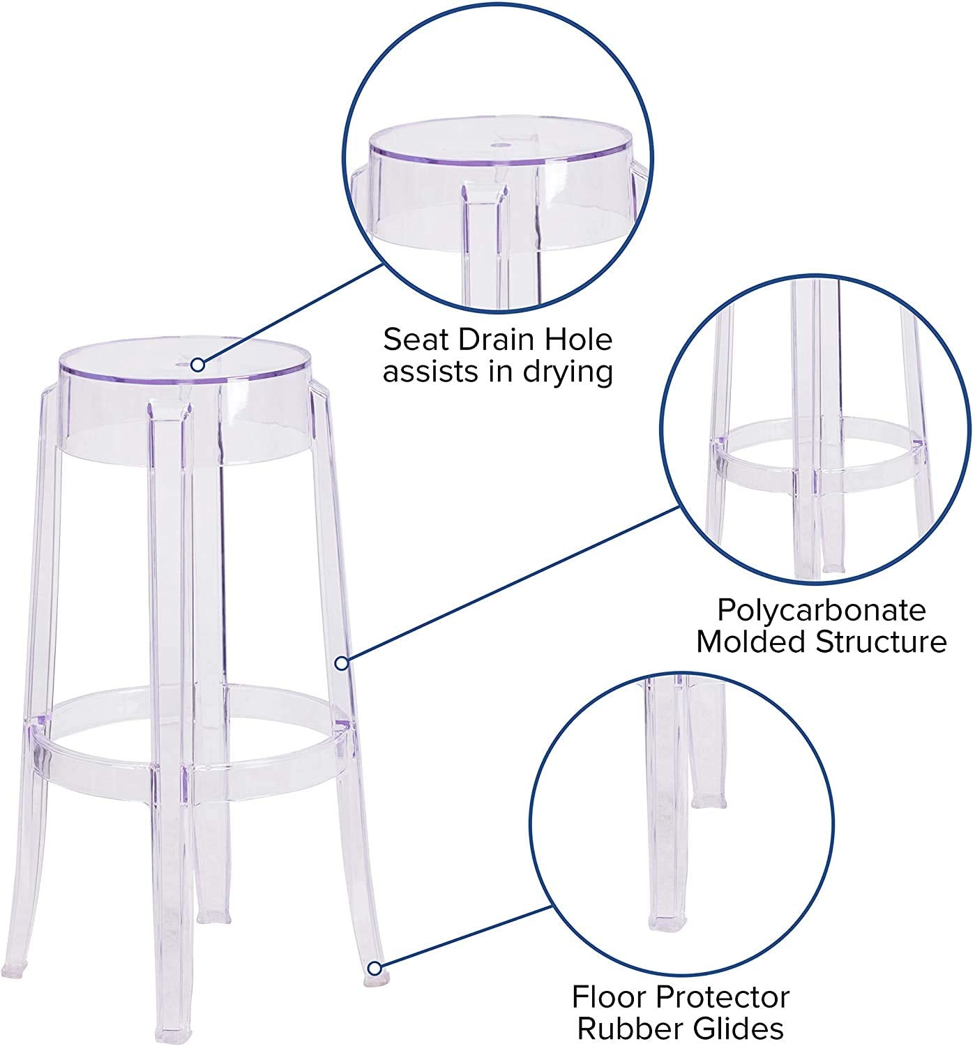 LANNY Casper Modern Acrylic Stacking Kitchen and Dining Room Chair in Clear - Fully Assembled (No Arm Chair)