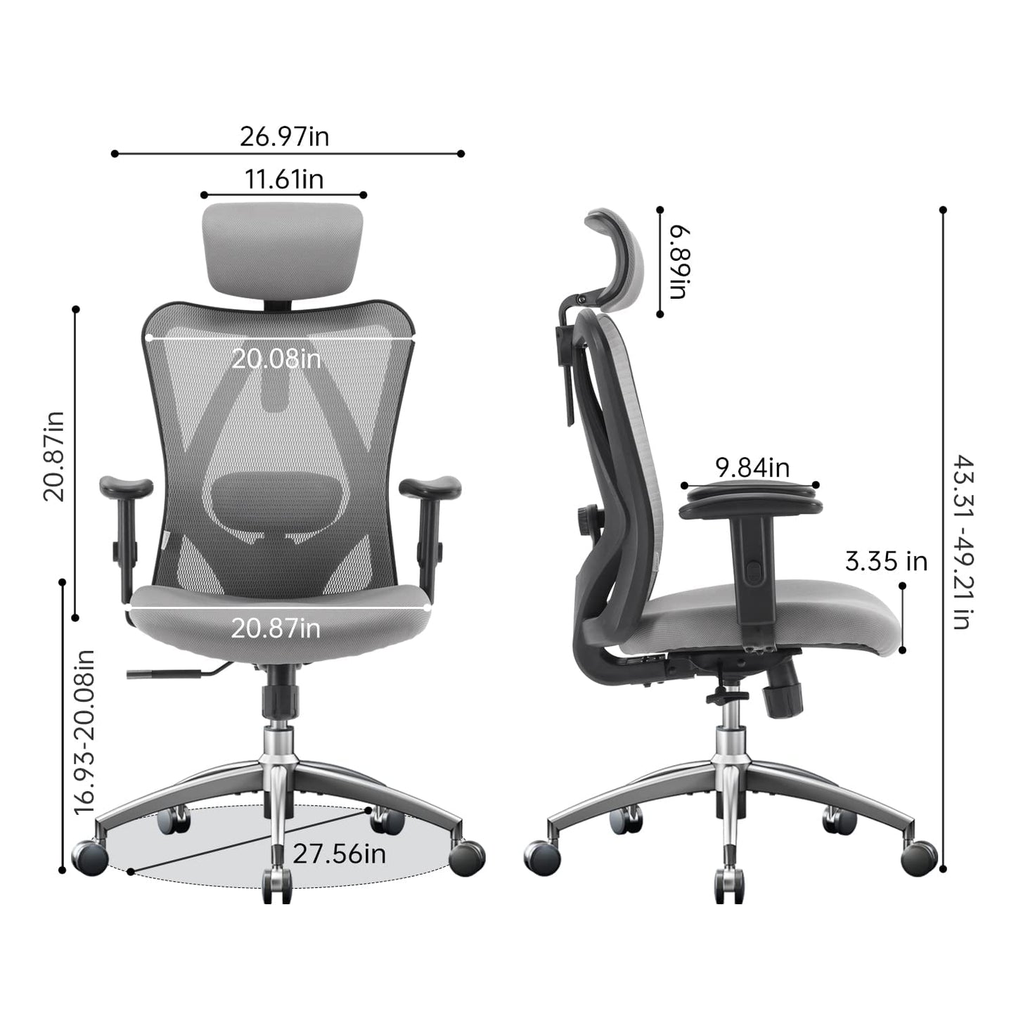 SIHOO M18 Ergonomic Office Chair, Computer High Back Desk Chair with 2D Armrest, Adjustable Headrest, Lumbar Support and Comfortable Thick Cushion.(Black)