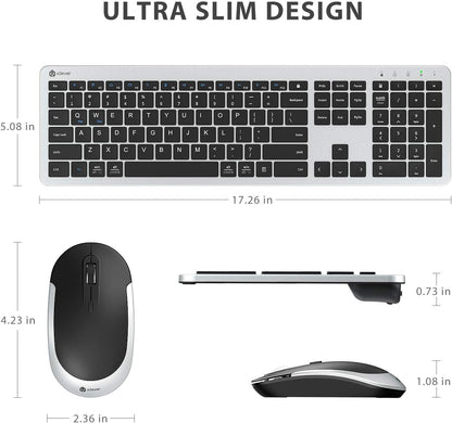 iClever Wireless Keyboard and Mouse GK08- Rechargeable Wireless Keyboard Ergonomic Full Size Design with Number Pad, 2.4G Stable Connection Slim White Keyboard and Mouse for Windows, Mac OS Computer