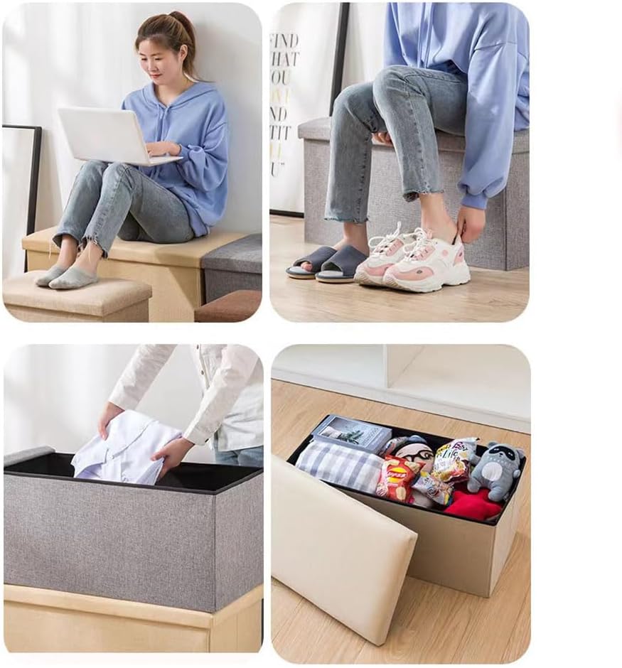 Packingoutlet Thickened Linen Storage Ottoman Bench, 76x38x38cm