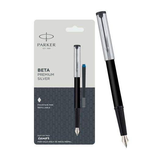 Parker Beta Premium FP CT Fountain Pen with Free Ink Cart (Silver)