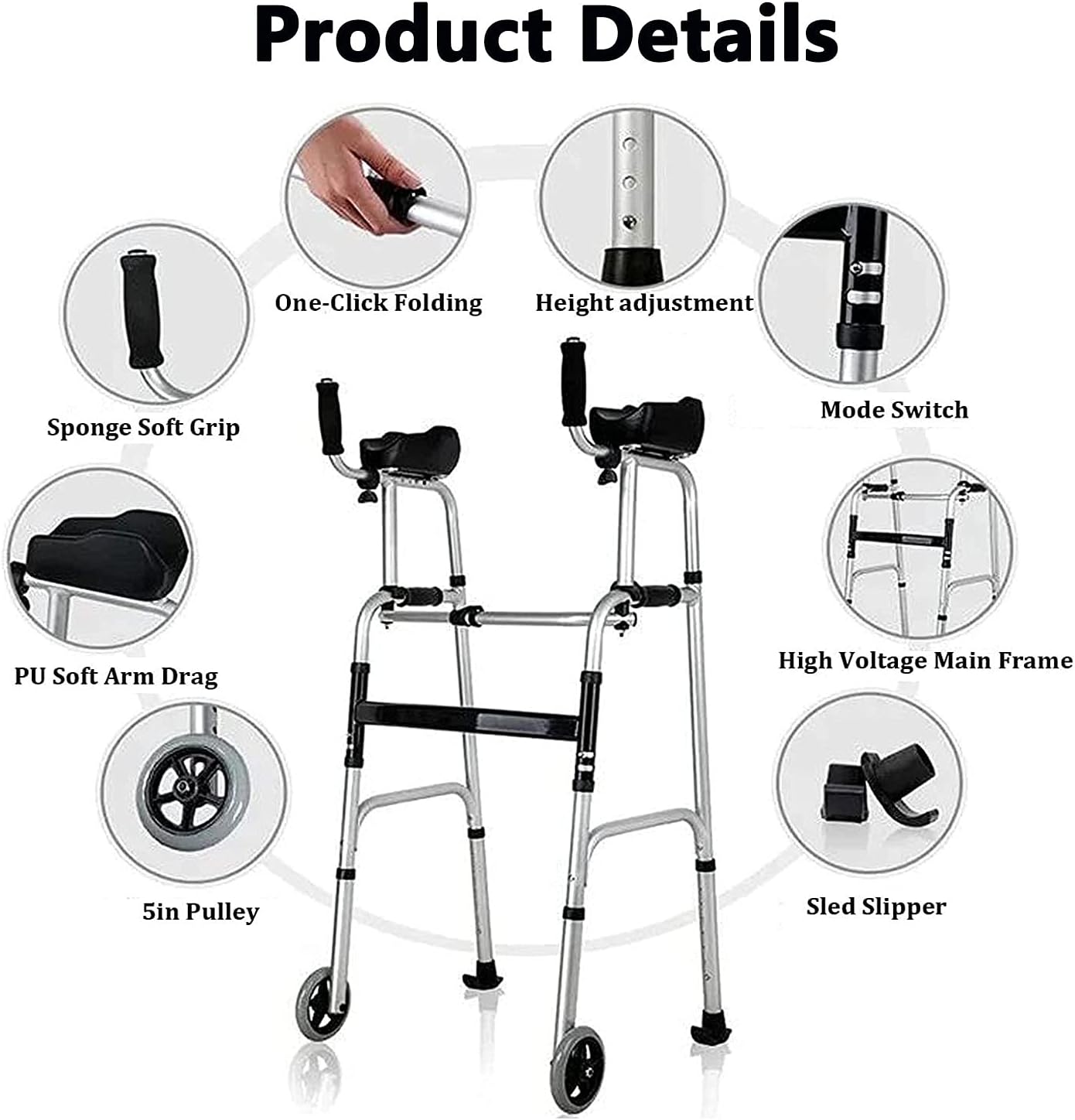 Walkers for Seniors Lightweight, Walking Frame with Seat and Wheels, Height Adjustable, Foldable, Mobility Aids Equipment for the Elderly (Size : 4 wheels)