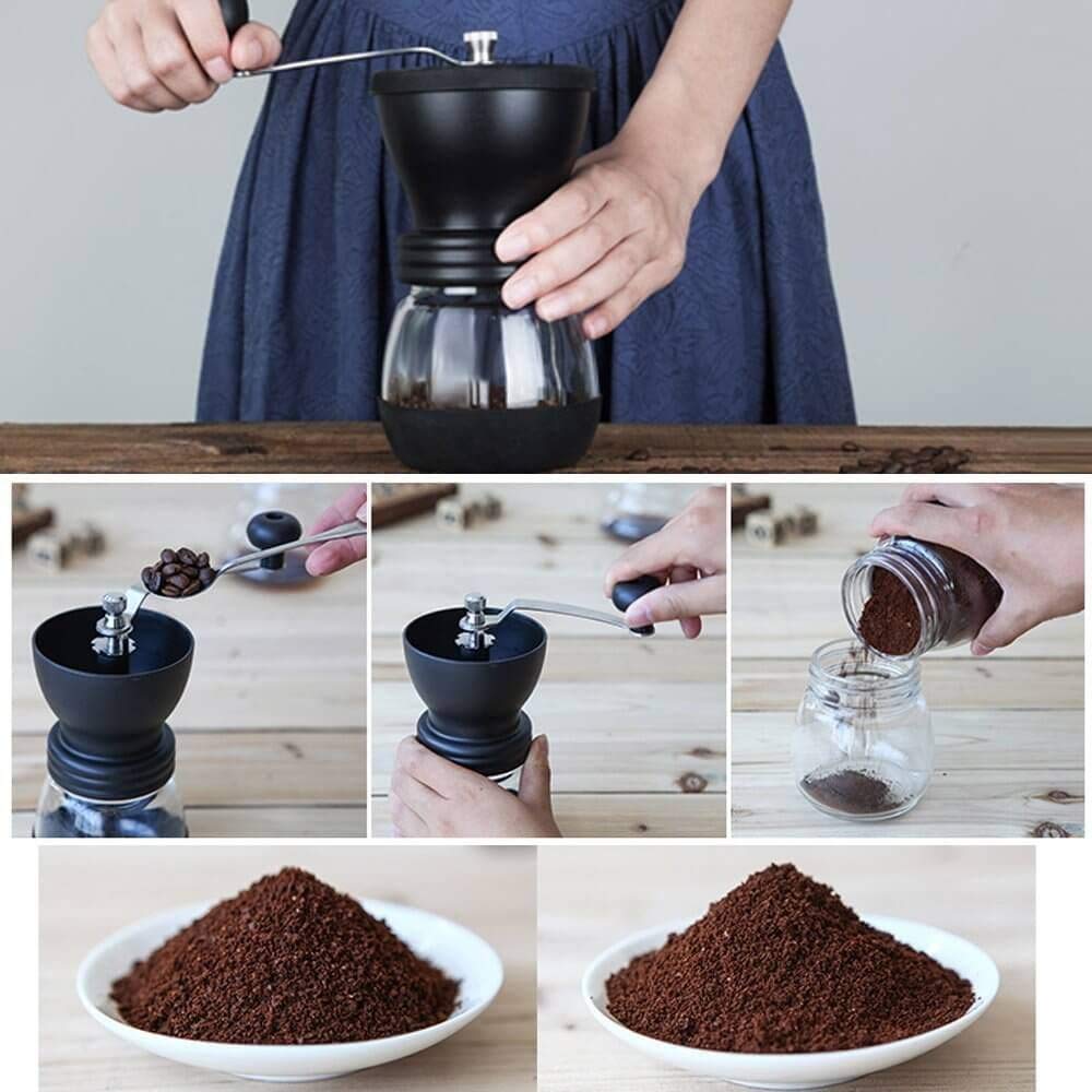 U-HOOME Manual Coffee Grinders Portable Burr Coffee Grinder With Ceramic Burrs Hand Mill Glass Jars for eropress, Drip Coffee, Espress