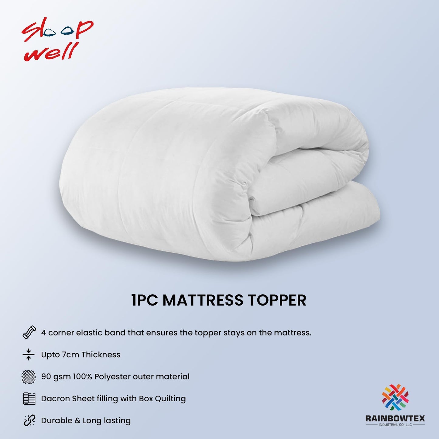 Sleep Well Soft Material Stripe Mattress Topper - 600GSM (White, 100x200+7cm)