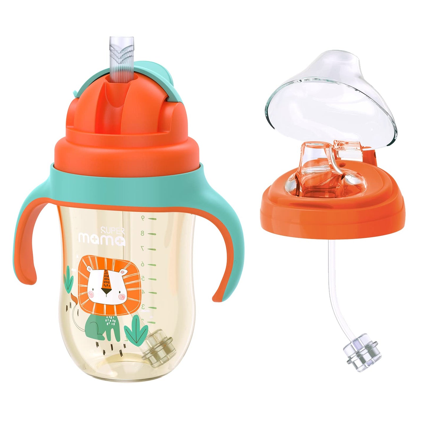 SuperMama Baby Sippy Cup With Spout & Straw, Spill Proof Straw Cup and Trainer Cup for Boys Girls Child Drinking Water, BPA Free, Suitable for Outdoor and Indoor 260ml