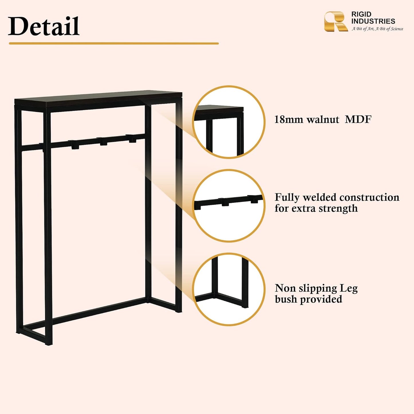 RIGID Home Slim Console Steel, Side Table, Side Table, for Living Room Or Corridor Hallway, Black