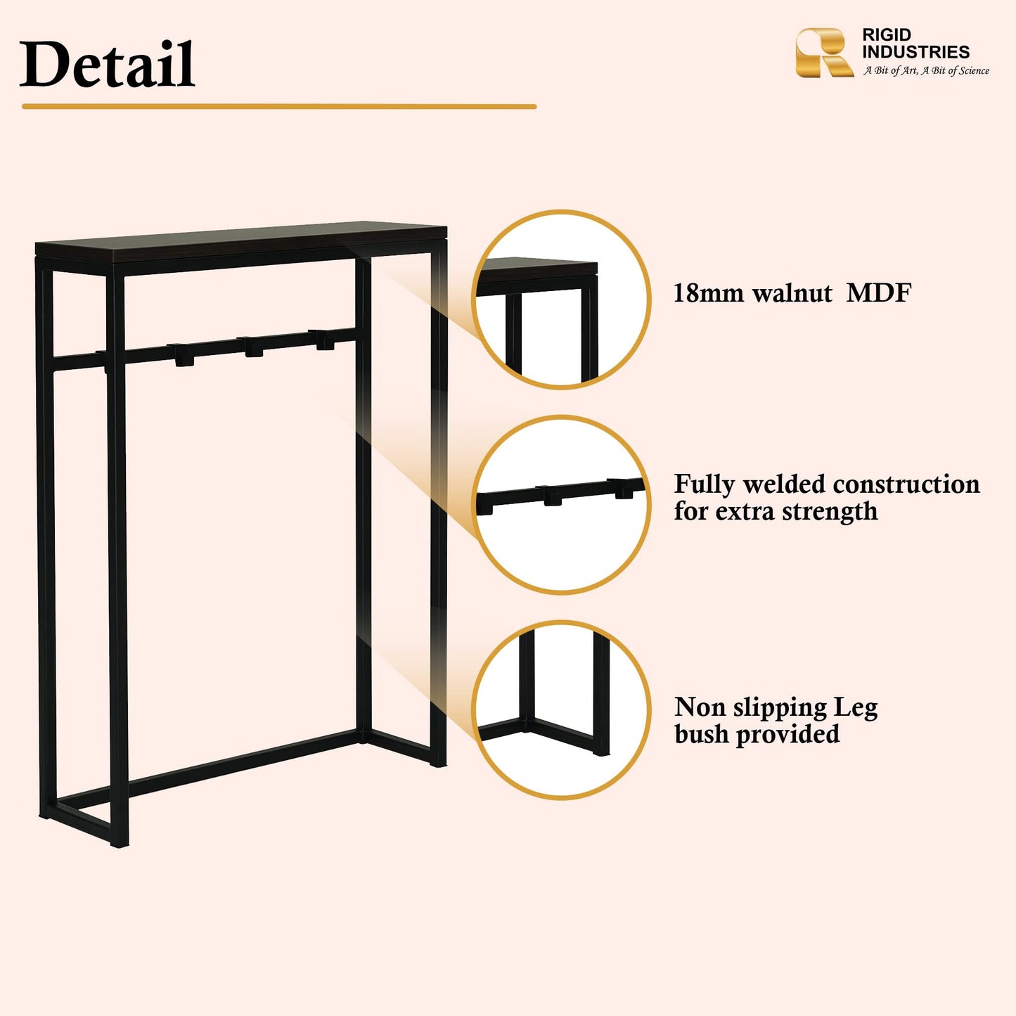 RIGID Console Table | Corner End Table with Stainless Steel Frame and Glass Top for Living Room, Office