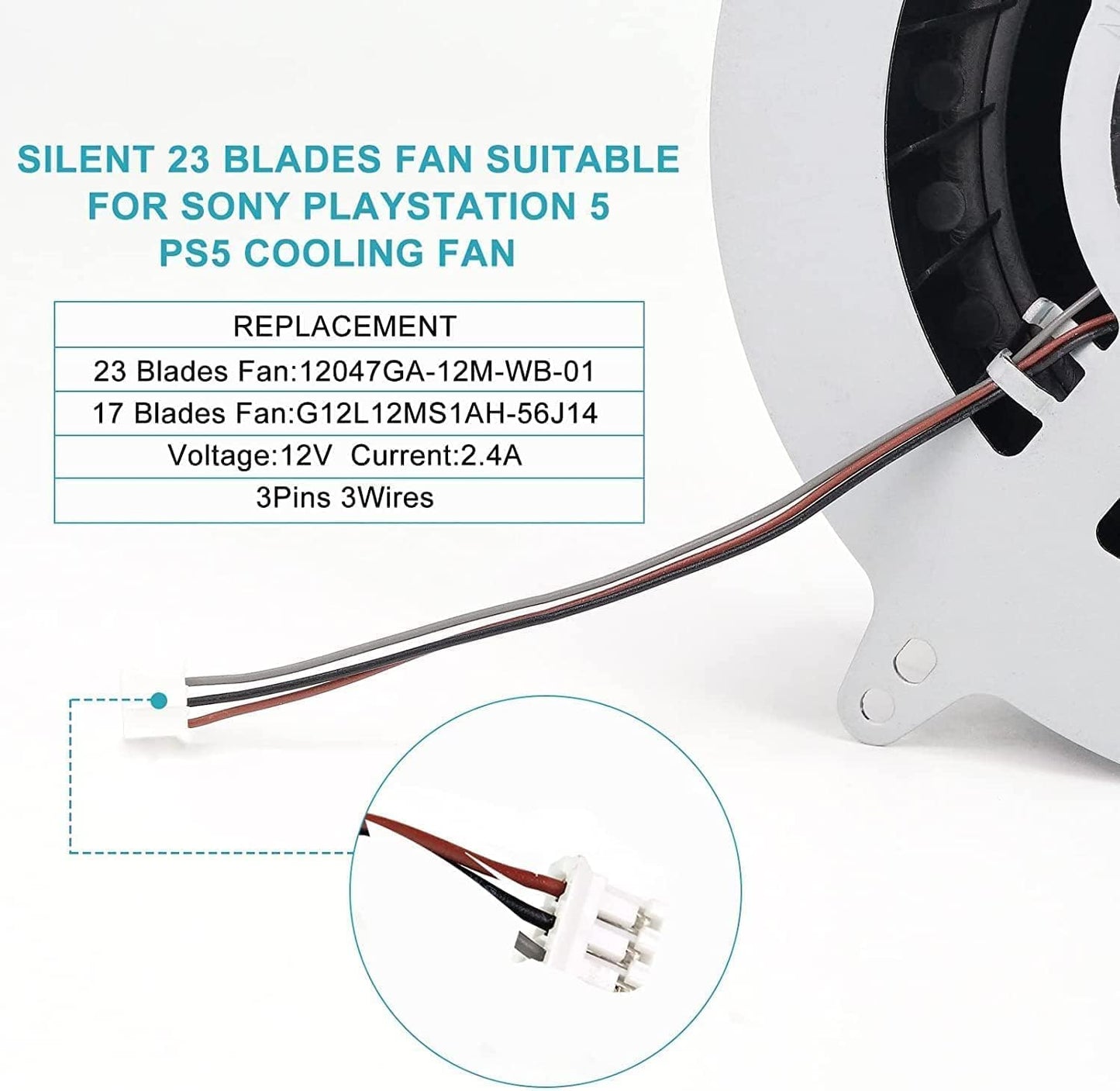 PS5 Fan Internal Cooling Fan Replacement for Sony Playstation 5 PS5 23 Blades Fan 12047GA-12M-WB-01 12V 2.4A General 17 Blades Fan G12L12MS1AH-56J14 (with Screwdriver T8)