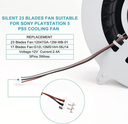 PS5 Fan Internal Cooling Fan Replacement for Sony Playstation 5 PS5 23 Blades Fan 12047GA-12M-WB-01 12V 2.4A General 17 Blades Fan G12L12MS1AH-56J14 (with Screwdriver T8)