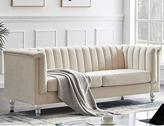 Deep Sleep Luxury Design European Style Living Room Sofa Set Furniture Design Modern Velvet Fabric 3 Seater Sofa (beige)