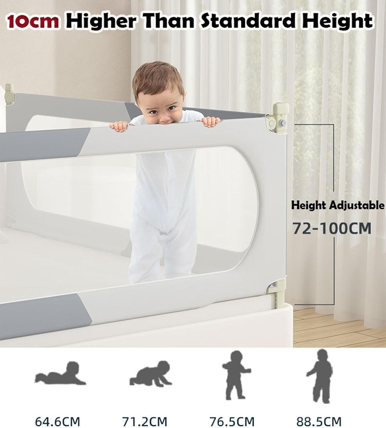 U-HOOME Bed Rail for Toddlers,Baby Bed Rail Guard with Dual-Child Lock,Extra Long Bed Crib Bumper for Kids, Adjust Up&Down Safety Toddler Bed Rail for King Queen Full Twin Size Bed,1 Pack (Grey-1.5m)