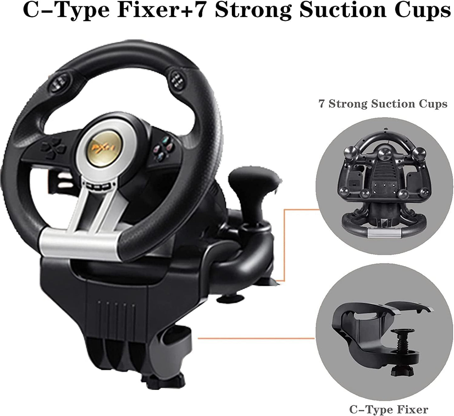 PXN V3II Simulate Racing Game Steering Wheel with Pedal, 180 Degree Steering Wheel, Compatible with Windows PC, PS3, PS4, for Switch - Black