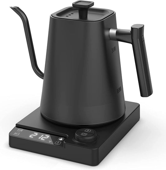 Dxmocos Electric Temperature Control Gooseneck Kettle, Pour Over Kettle for Coffee Tea Brewing, Stainless Steel Inner Lid and Bottom, 1200W Rapid Heating, 1L, Matte Black