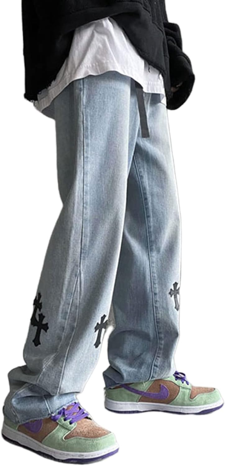 FantasyGears Y2k Jeans Men Grunge Hip Hop Baggy Pants Straight Leg Graphic Denim Joggers Loose Goth Trousers Streetwear