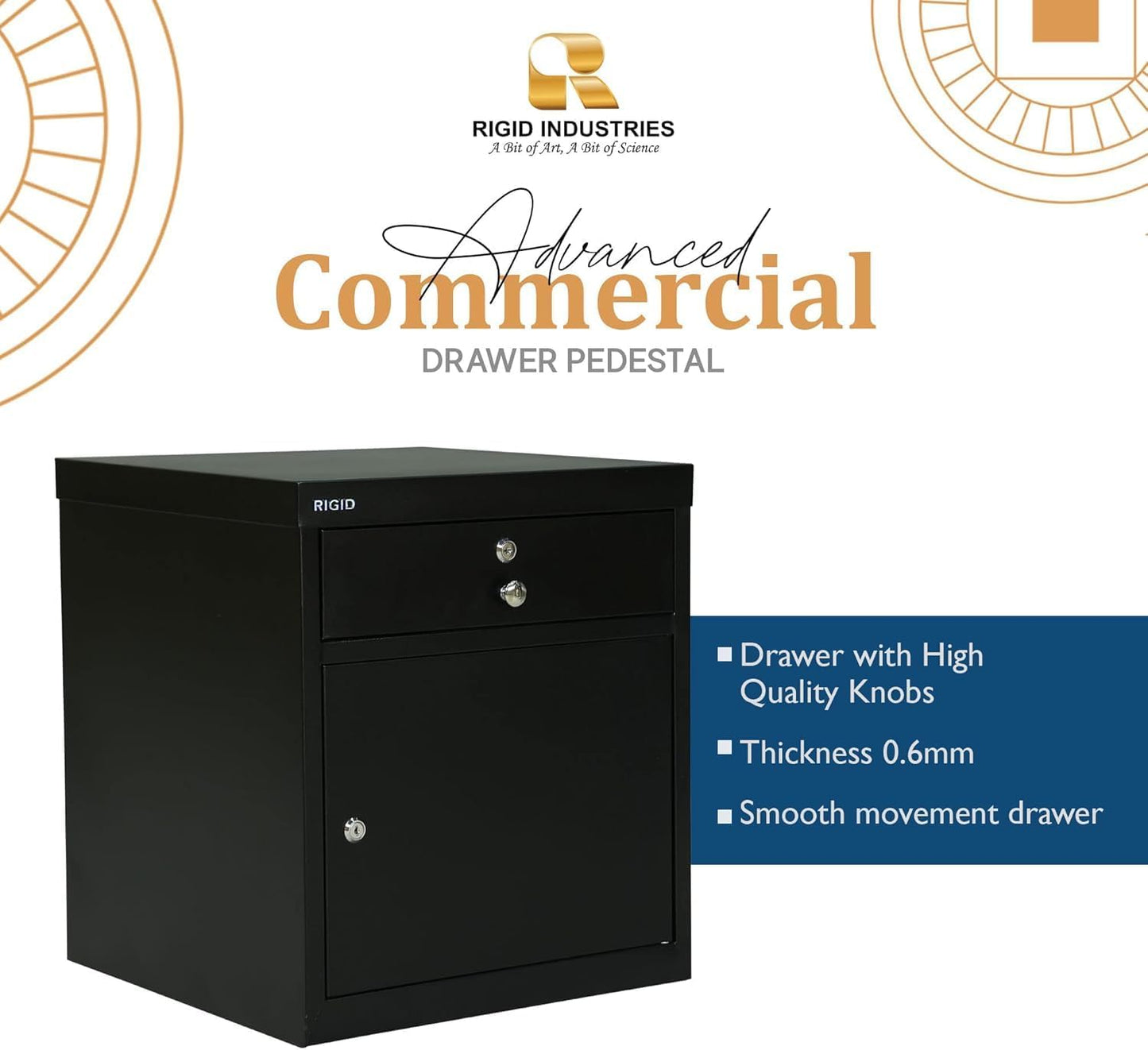 RIGID Steel Vertical Pedestal File Cabinet with 2 Drawers Storage Organizer for Bedroom, Living room, Home and Office