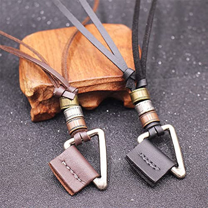 JczR.Y Leather Necklace for Men Double Circle Rings Leather Rope Pendant Necklace Punk Leather Chain Disc Ring Necklace Vintage Jewelry Gift