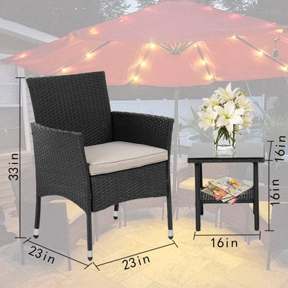 Wicker Patio Furniture 3 Piece Patio Set Chairs Bistro Set Outdoor Rattan Conversation Sets with Garden Outdoor Furniture Sets,Black