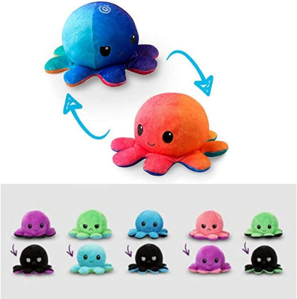 GrabMantra Reversible Octopus Plushie Soft Toys, Double-Sided Flip Stuffed Animal Mood Plush Show Your Mood Without Saying a Word, A Gift for Kids and Decorations | Happy + Angry | (Sunset + Mermaid)