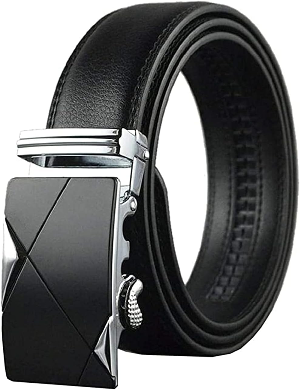 Mens Belt, ELECDON Genuine Leather Fashion Belt Ratchet Dress Belt with Automatic Buckle, Soft Leather Business Belt Fashion for Casual Dress Jeans Khakis (Silver Buckle, Black)