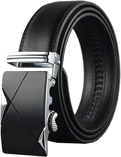 Mens Belt, ELECDON Genuine Leather Fashion Belt Ratchet Dress Belt with Automatic Buckle, Soft Leather Business Belt Fashion for Casual Dress Jeans Khakis (Silver Buckle, Black)