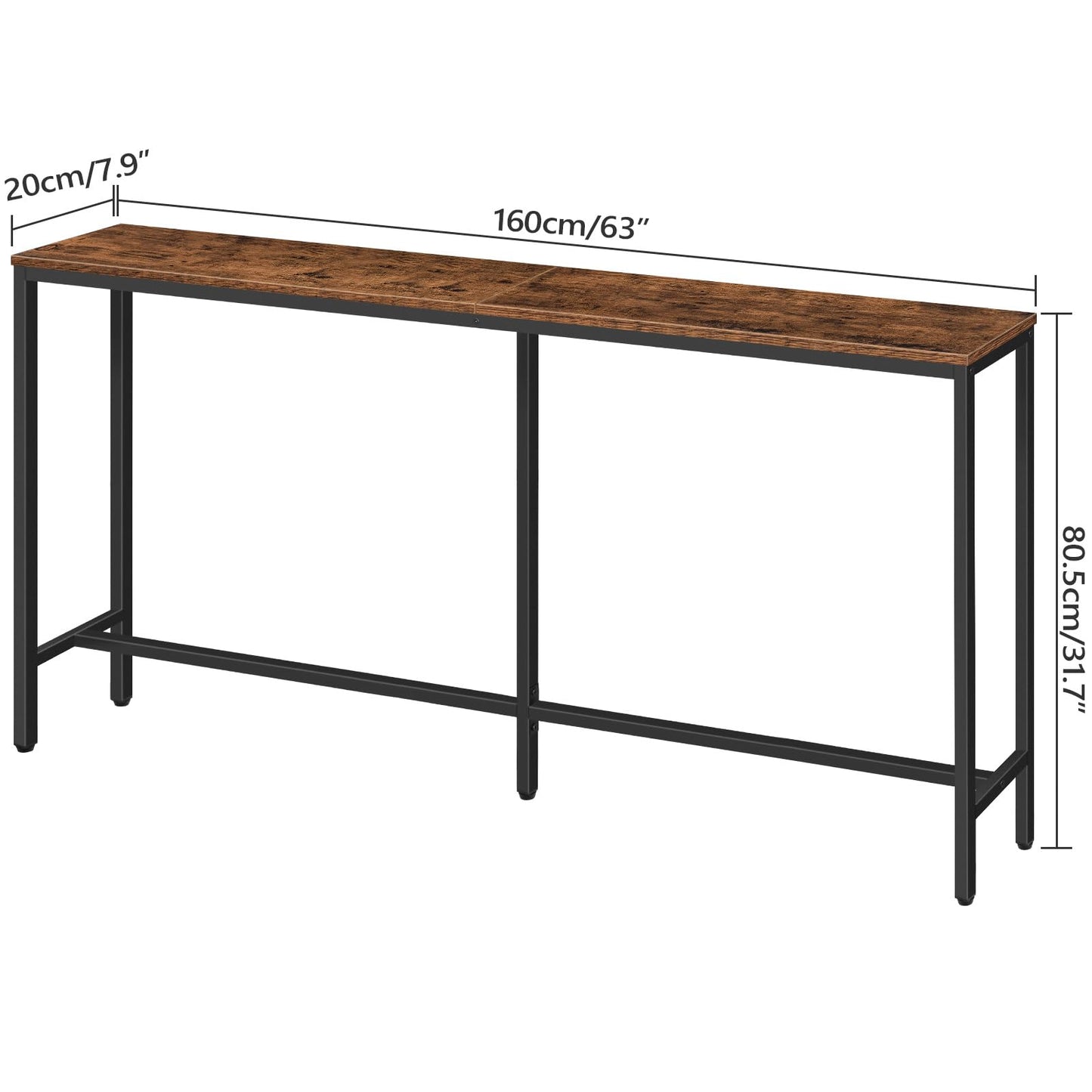 MAHANCRIS Console Table, 160 CM Narrow Long Sofa Table, Entryway Table, Industrial Sofa Table, Side Table, for Hallway, Living Room, Sturdy and Stable, Easy to Assemble, Rustic Brown ACTHR16001Z