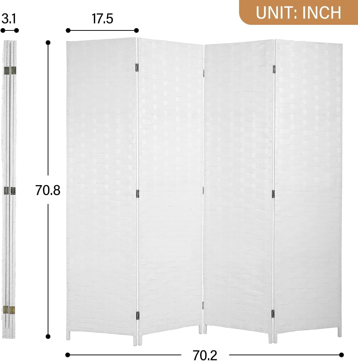 Hanaiette Room Divider Wood Screen Wood Mesh Woven Design Room Screen Divider Folding Portable Partition Screen Screen Wood for Home Office (4 Panel, White)