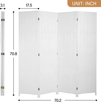 Hanaiette Room Divider Wood Screen Wood Mesh Woven Design Room Screen Divider Folding Portable Partition Screen Screen Wood for Home Office (4 Panel, White)