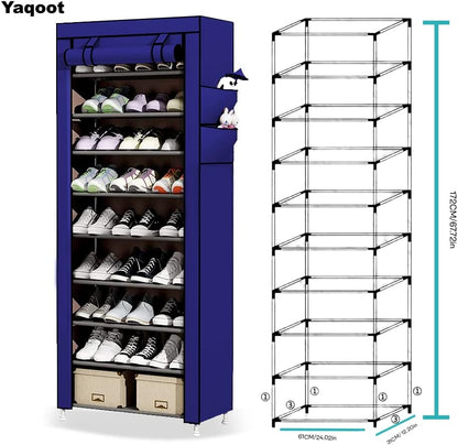 YAQOOT™ 10 Tiers Shoe Rack Storage Box for 27 Pairs, Foldable Shoe Rack, Foldable Shoes Organizer Cover, Shoe Cover Rack, Portable Shoe Storage Cabinet 158cm X 60cm X 30cm