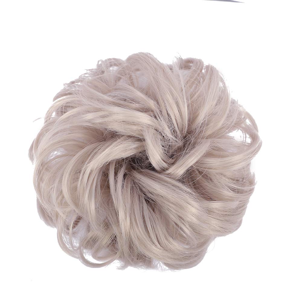 MORICA 1PCS Messy Hair Bun Hair Scrunchies Extension Curly Wavy Messy Synthetic Chignon for Women (12AH613(Light Golden Brown & Lightest Blonde))