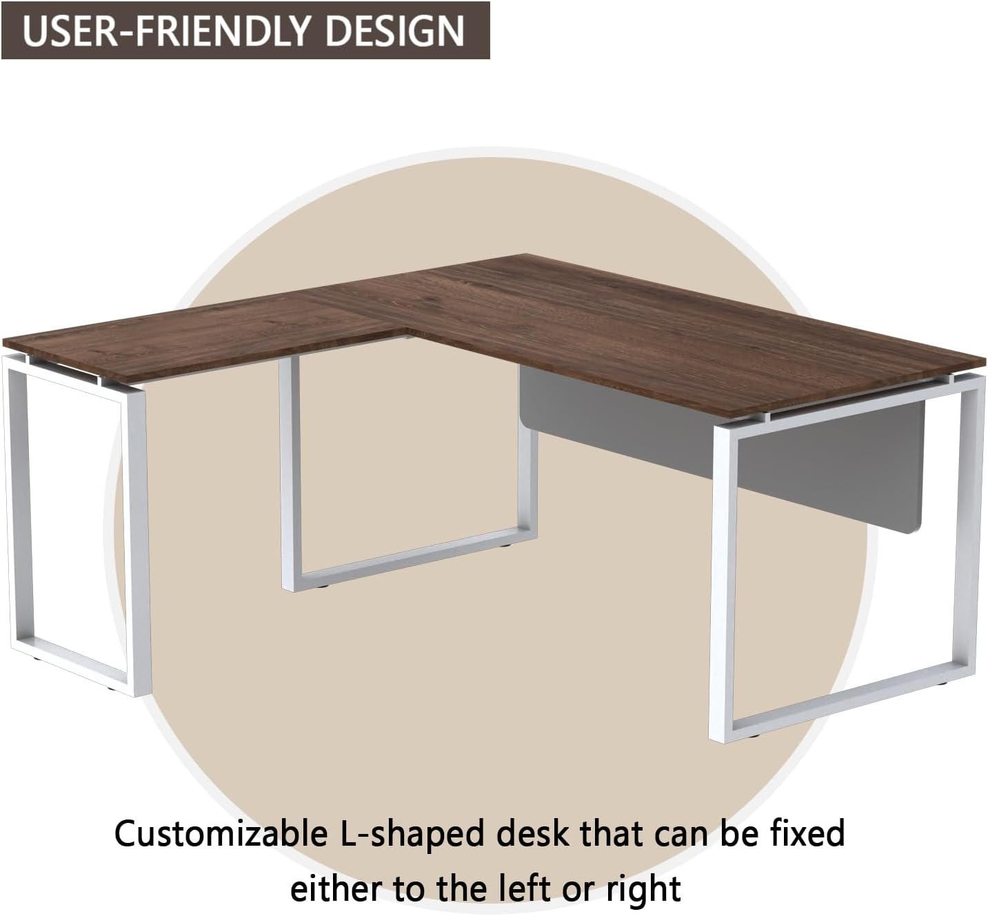 Mahmayi Carre Modern Workstation- Office Furniture with Steel Square Metal Legs, Silver Modesty Panel, Wood 3 Drawer Mobile Storage Unit, Tempered Glass Top for Office Executives, Home (140CM, White)