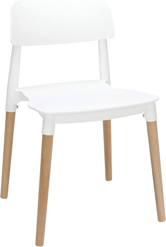 161 Collection by OFM Mid Century 4 Pack Modern 18" Plastic Molded Dining Chairs, Solid Natural Wood Legs, In White